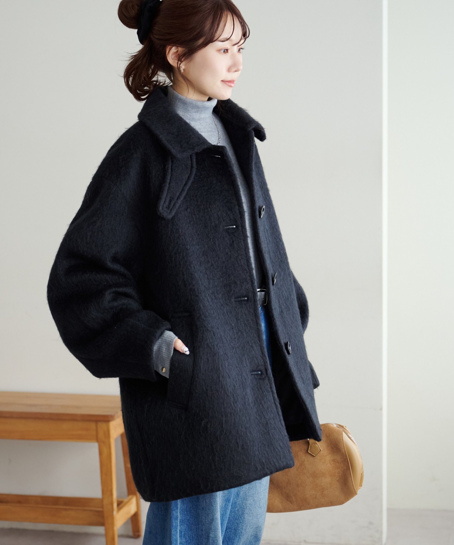 Discoat｜【着こなしやすい】ステンカラーシャギーミドルコート