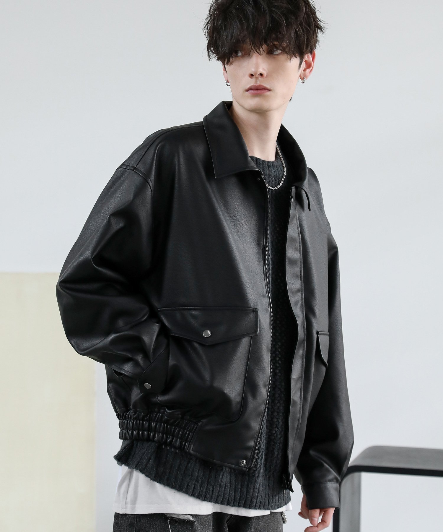 THE CASUAL｜ヴィンテージ加工 PUレザー A-2ショートブルゾン