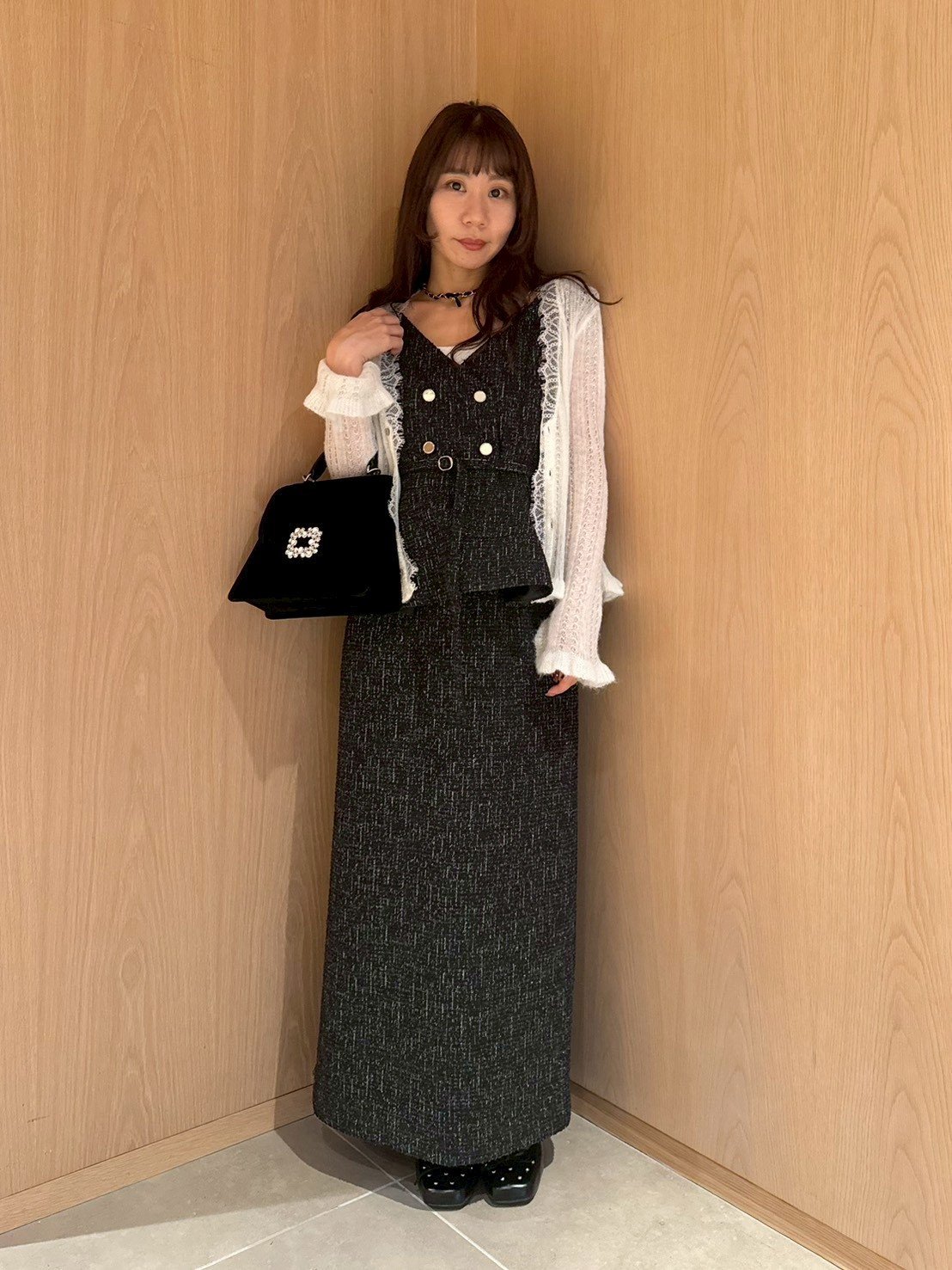 LILY BROWN｜ダブル釦ツイードペプラムワンピース | Rakuten Fashion