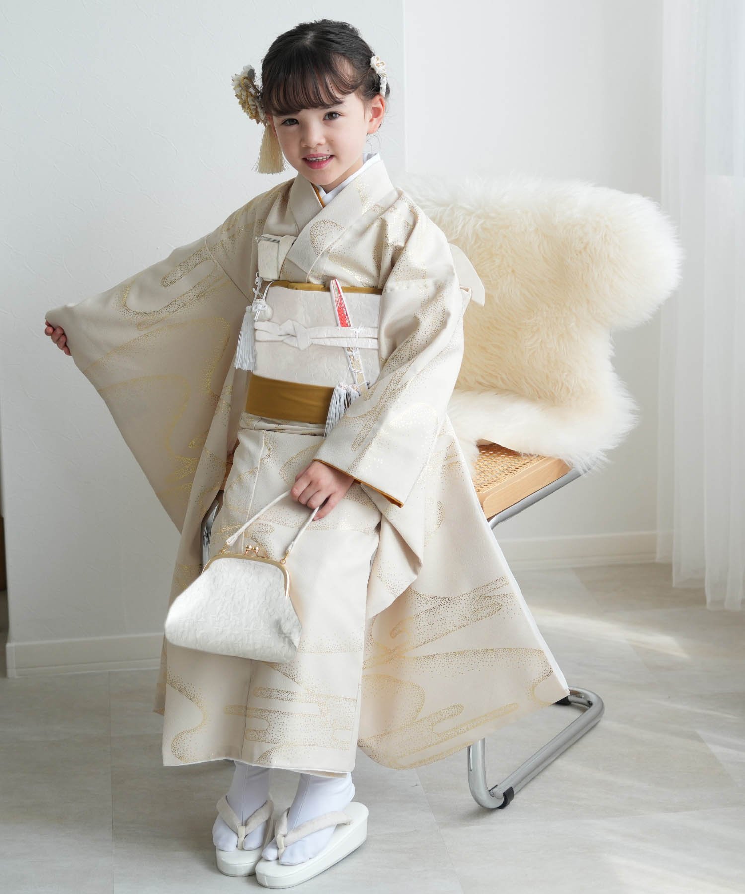 お小物類全て.505ag7◎七五三 七歳 女児 着物&袋帯&長襦袢 金彩 平和屋