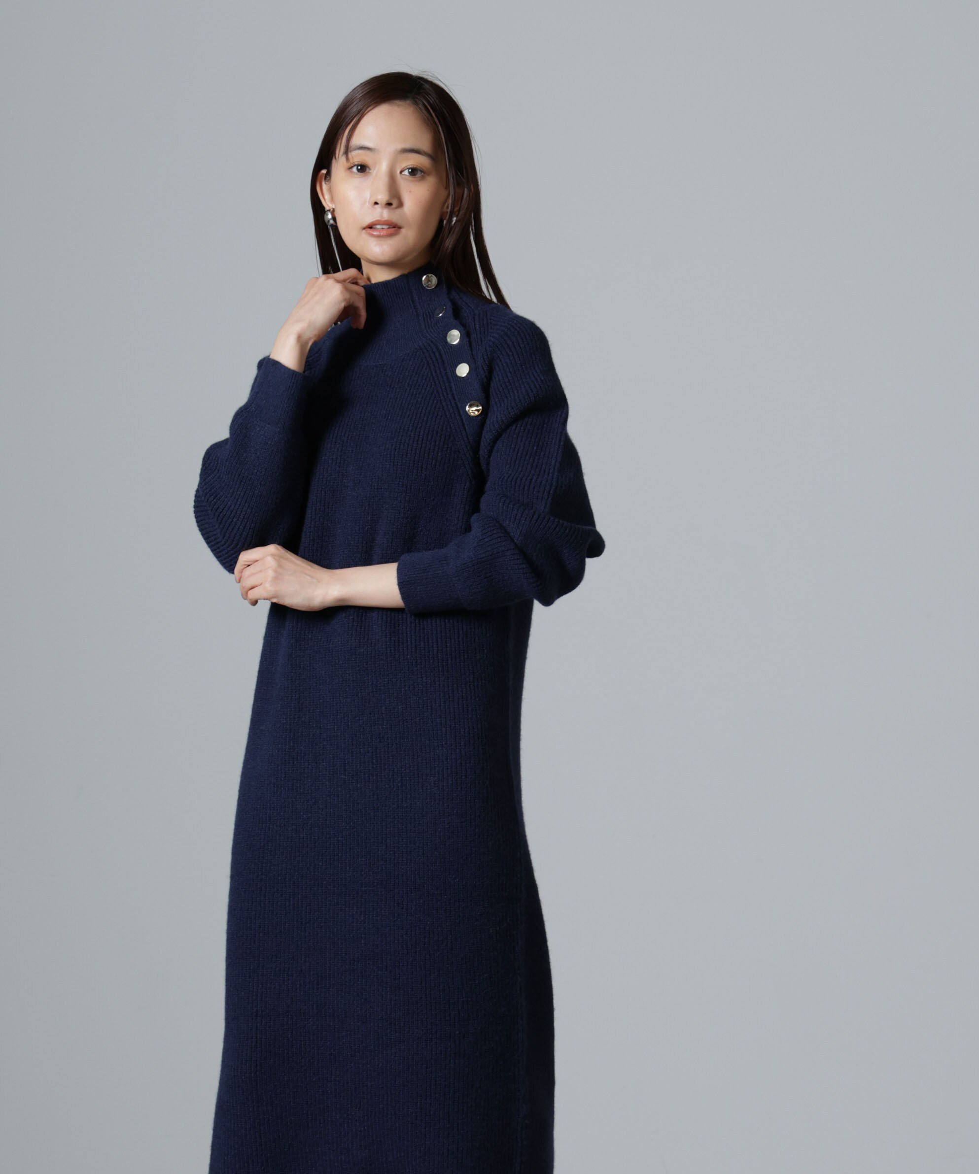 NANO universe｜釦ディティール片畦ニットワンピース | Rakuten