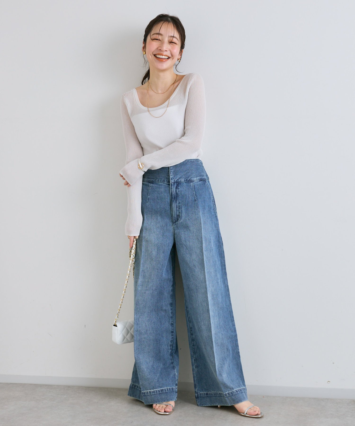 La boutique BonBon｜【美脚見え】バックレースアップデニムワイド