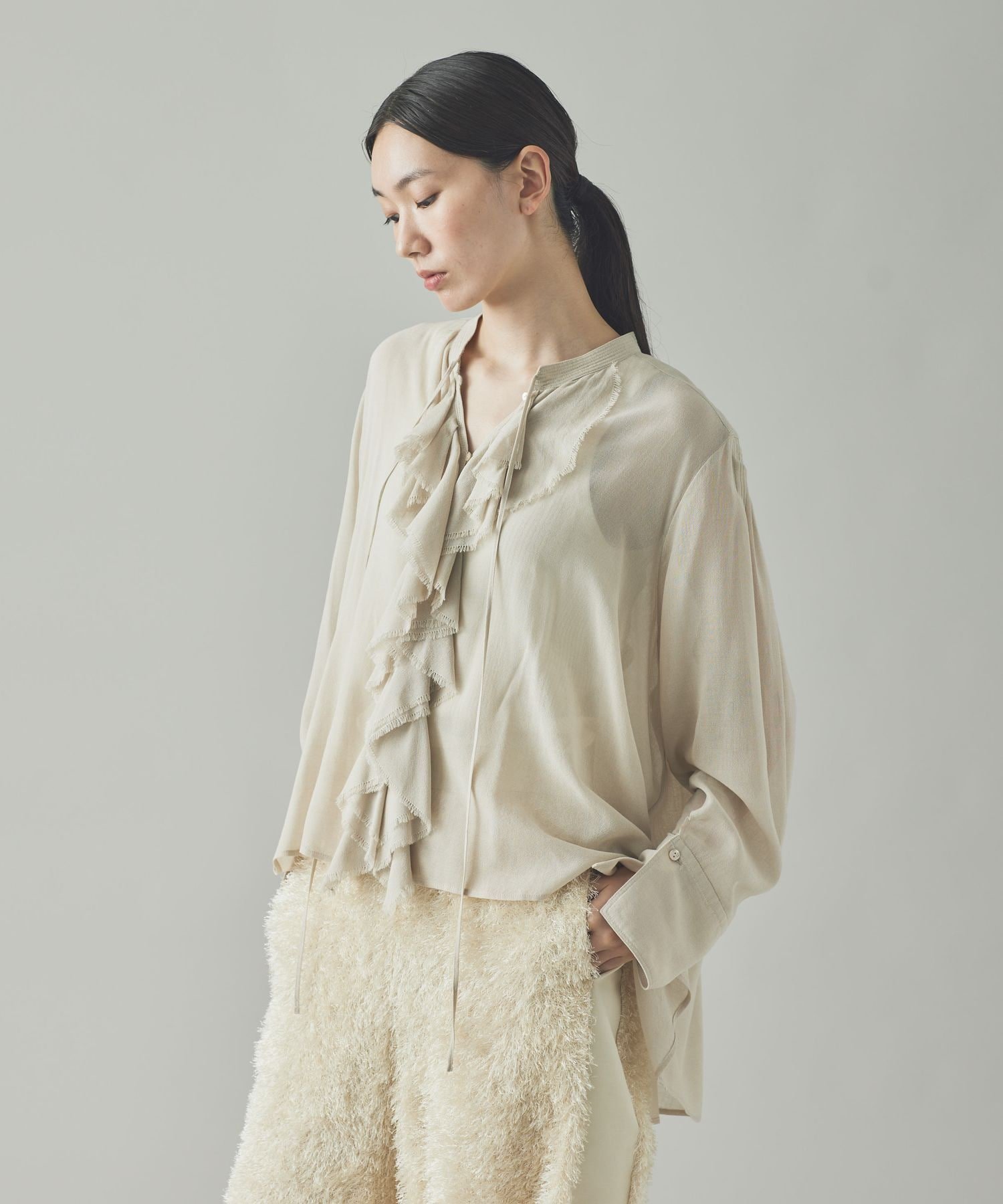 Curensology｜ウールミックスボイルフリルブラウス | Rakuten Fashion