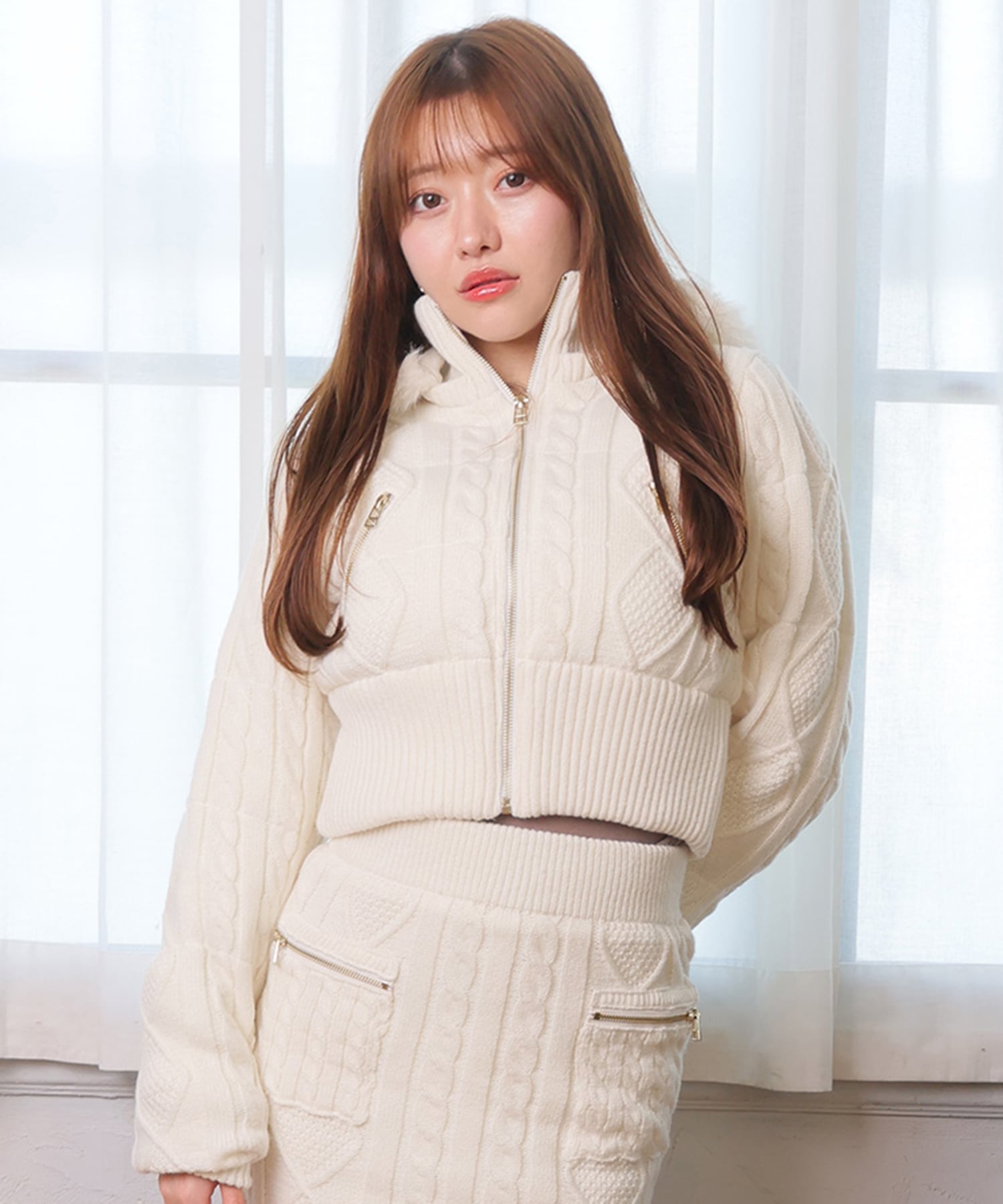 LIP SERVICE｜LIP SERVICE/(W)ウォームケーブルニット中綿ジャケット