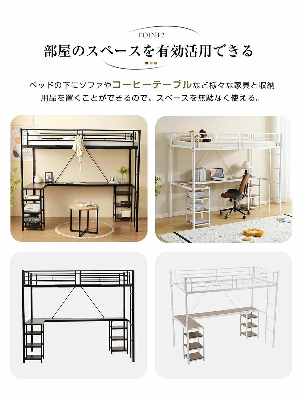 楽天市場】ロフトベッド パイプベッド シングル デスク付き 収納棚