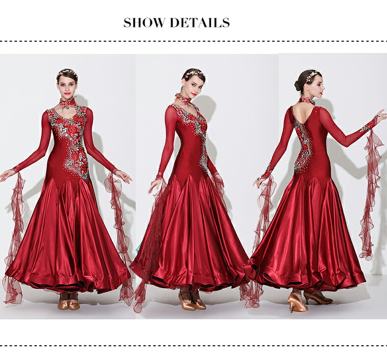 楽天市場】レディース 社交ダンス衣装 刺繍 アップリケ サテンドレス