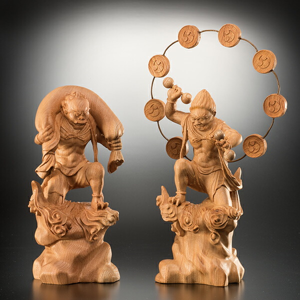 楽天市場】欅一杢彫り「風神雷神像(ふうじんらいじんぞう)」一対 作家