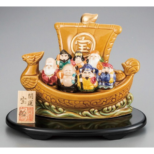 楽天市場】☆ 縁起の福飾り ☆ 七福神開運宝船（茶）塗板付 [ 190mm