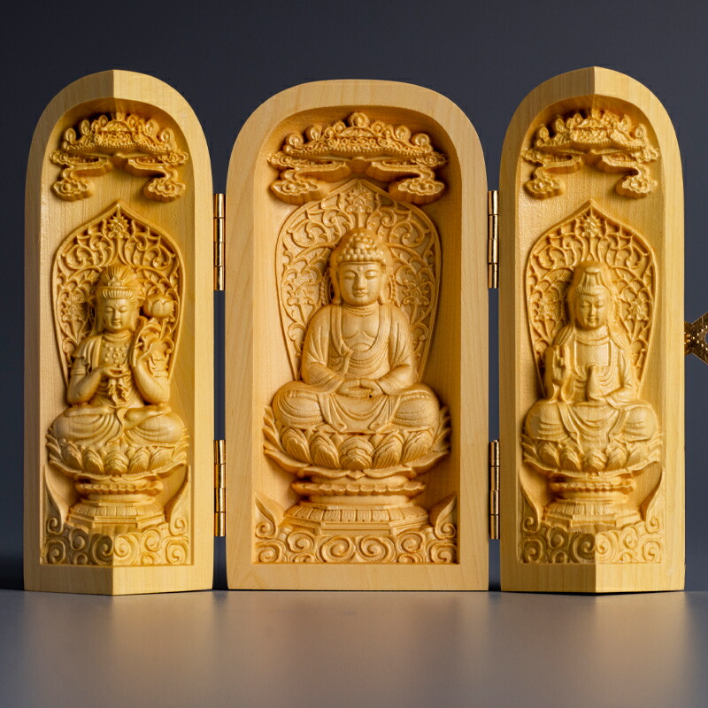 楽天市場】錦木 懐中仏『 阿弥陀 枕三尊 』 仏像 阿弥陀如来 観音菩薩