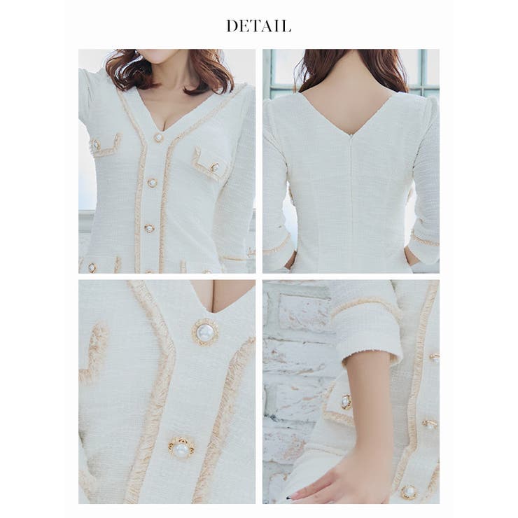 楽天市場】Tika ツイード×フリンジパイピングミディアムドレス 韓国