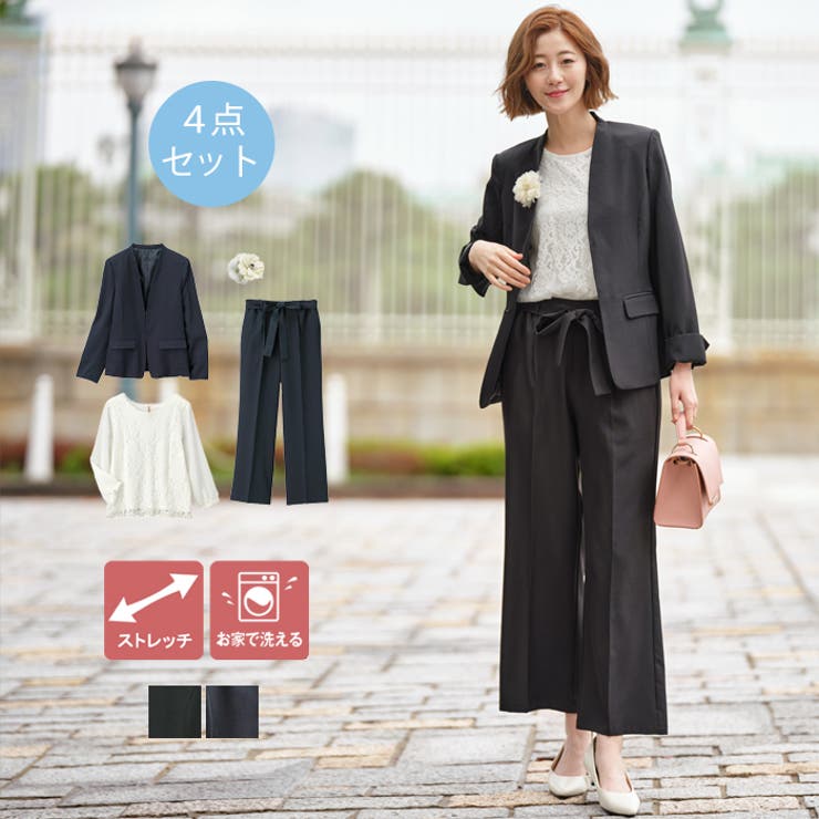 楽天市場】GeeRA 【4点セット】〈ワイドパンツ〉ノーカラージャケット
