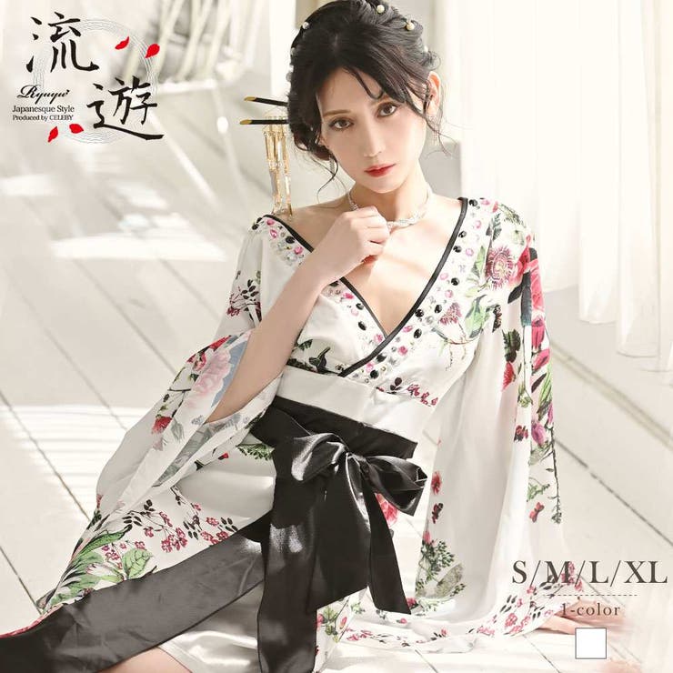 楽天市場】Ryuyu キャバドレス 和柄 着物ドレス 白 花魁 和柄ドレス