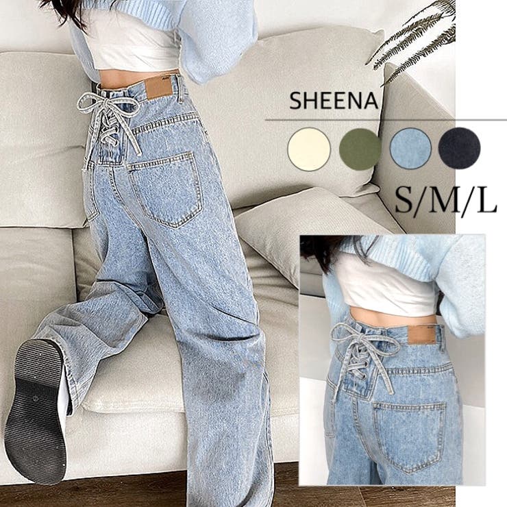 楽天市場】SHEENA バックレースアップデニムワイドパンツ 春 夏 秋 冬