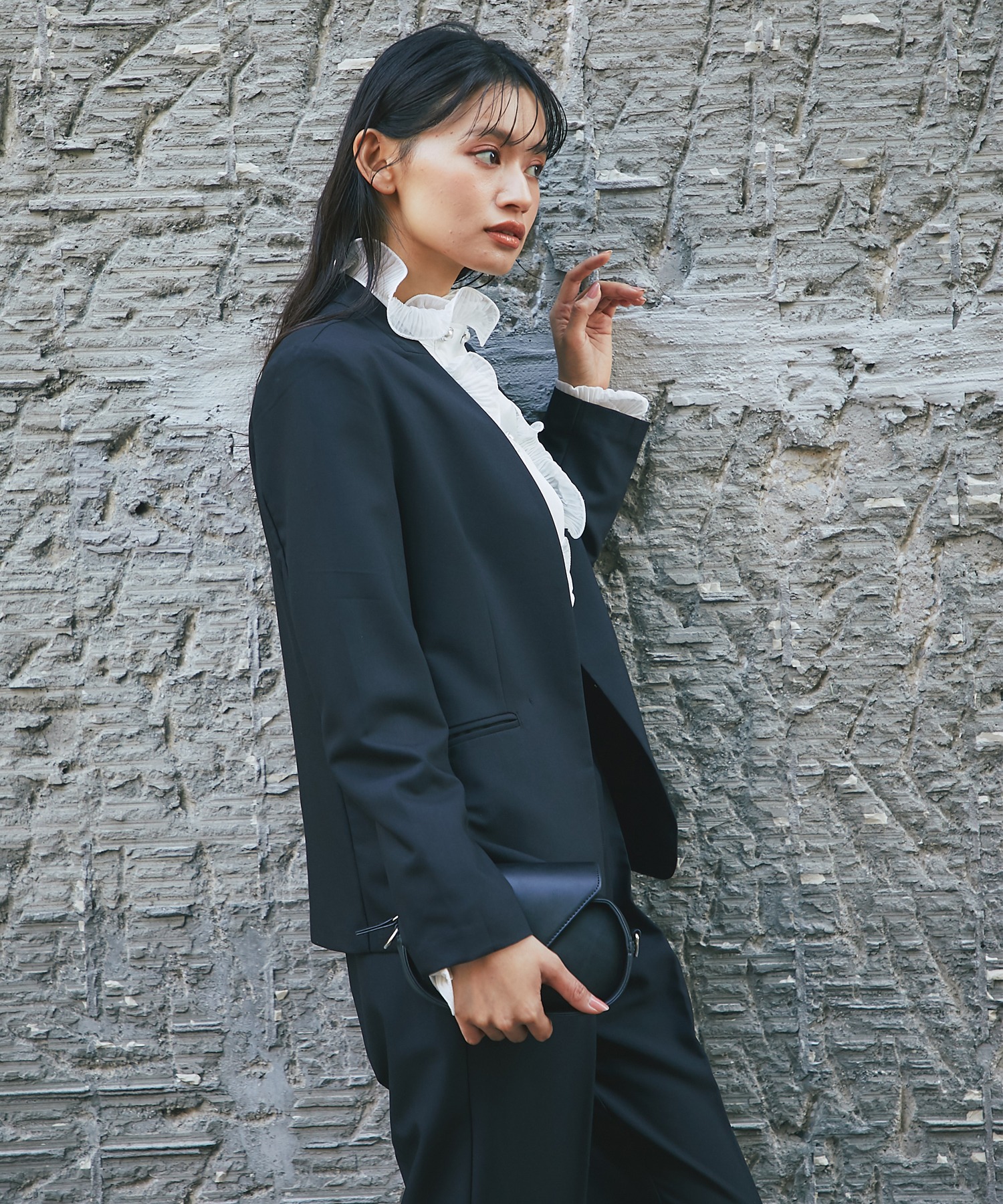 楽天市場】ノーカラー ジャケット ＆ テーパード パンツ 2点セット