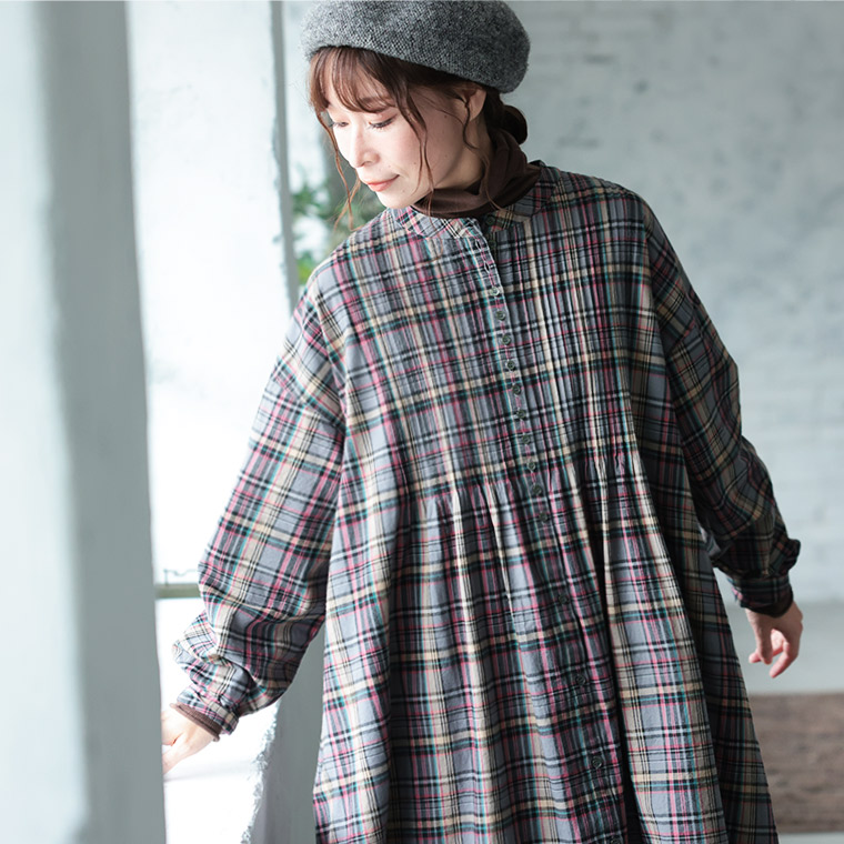 楽天市場】「チェックらぼ」の秋めくチェックのワンピース M/L/LL/3L