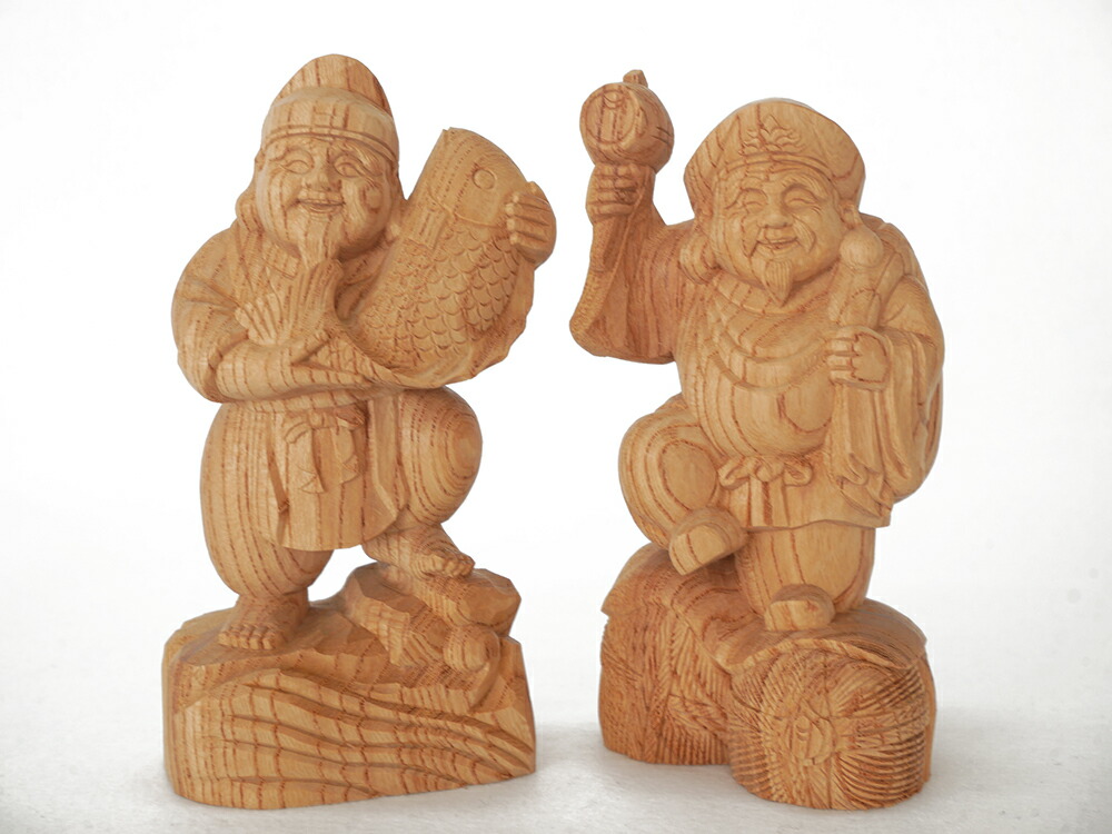 楽天市場】恵比寿大黒 木彫り 一刀彫 / 材料：欅（置物 木彫 縁起物
