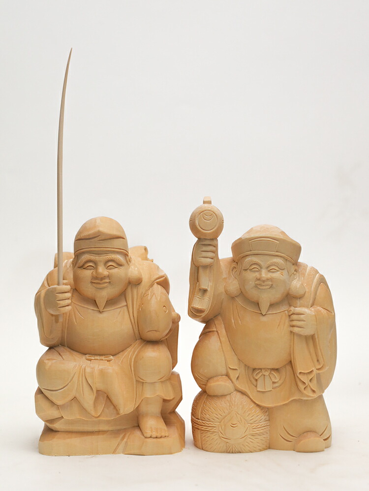 楽天市場】恵比寿大黒様 木彫り 置物 一刀彫 / 材料：桧（えべっさん