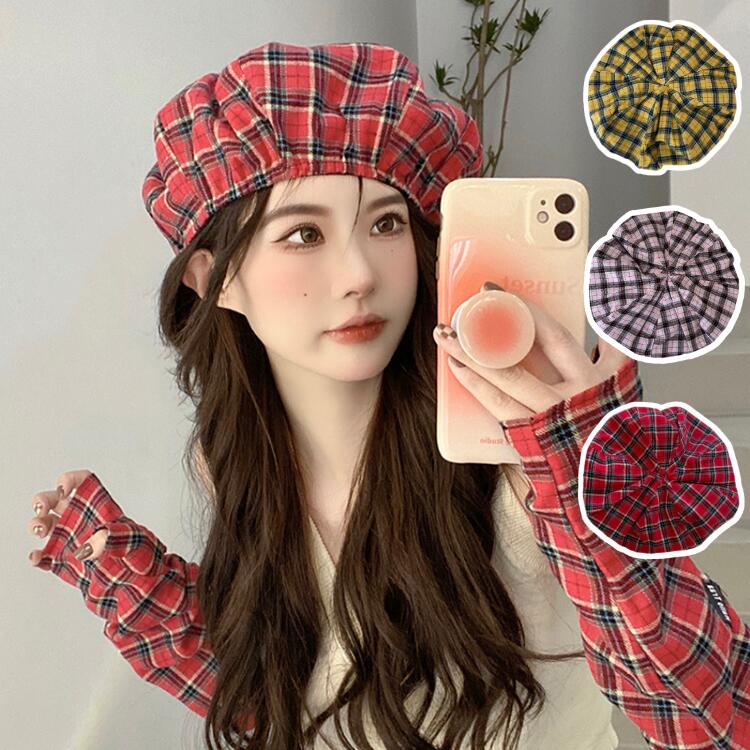 楽天市場】ベレー帽 レディース コットン 春夏 帽子 チェック柄 袖