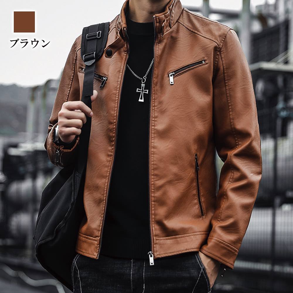 M位 genten シングルライダース レザージャケット ブラウン ライダース