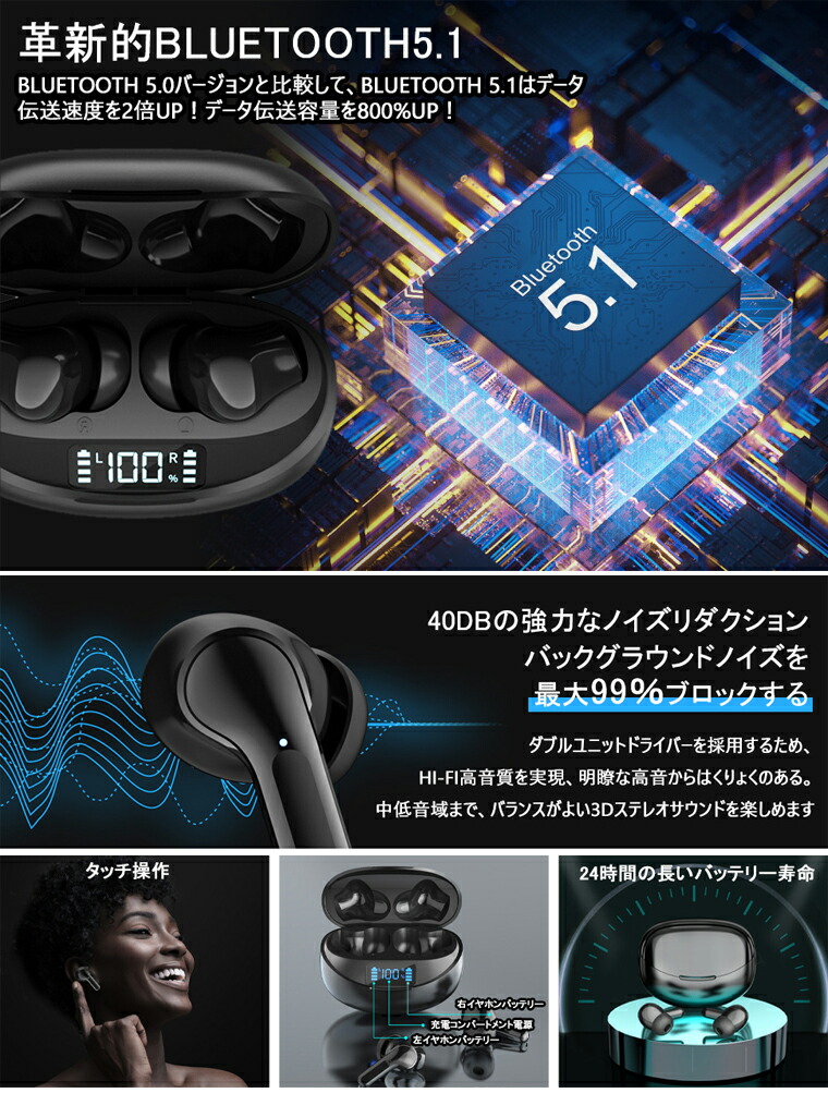 楽天市場】ワイヤレス イヤホン 左右分離型 イヤホン Bluetooth マイク
