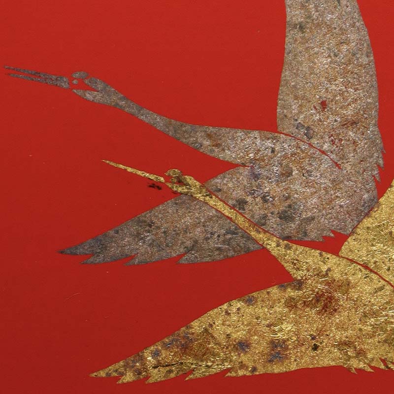 楽天市場】漆器・重箱・双鶴紋箔絵正亀甲型二段重・洗朱・藤井収・山本