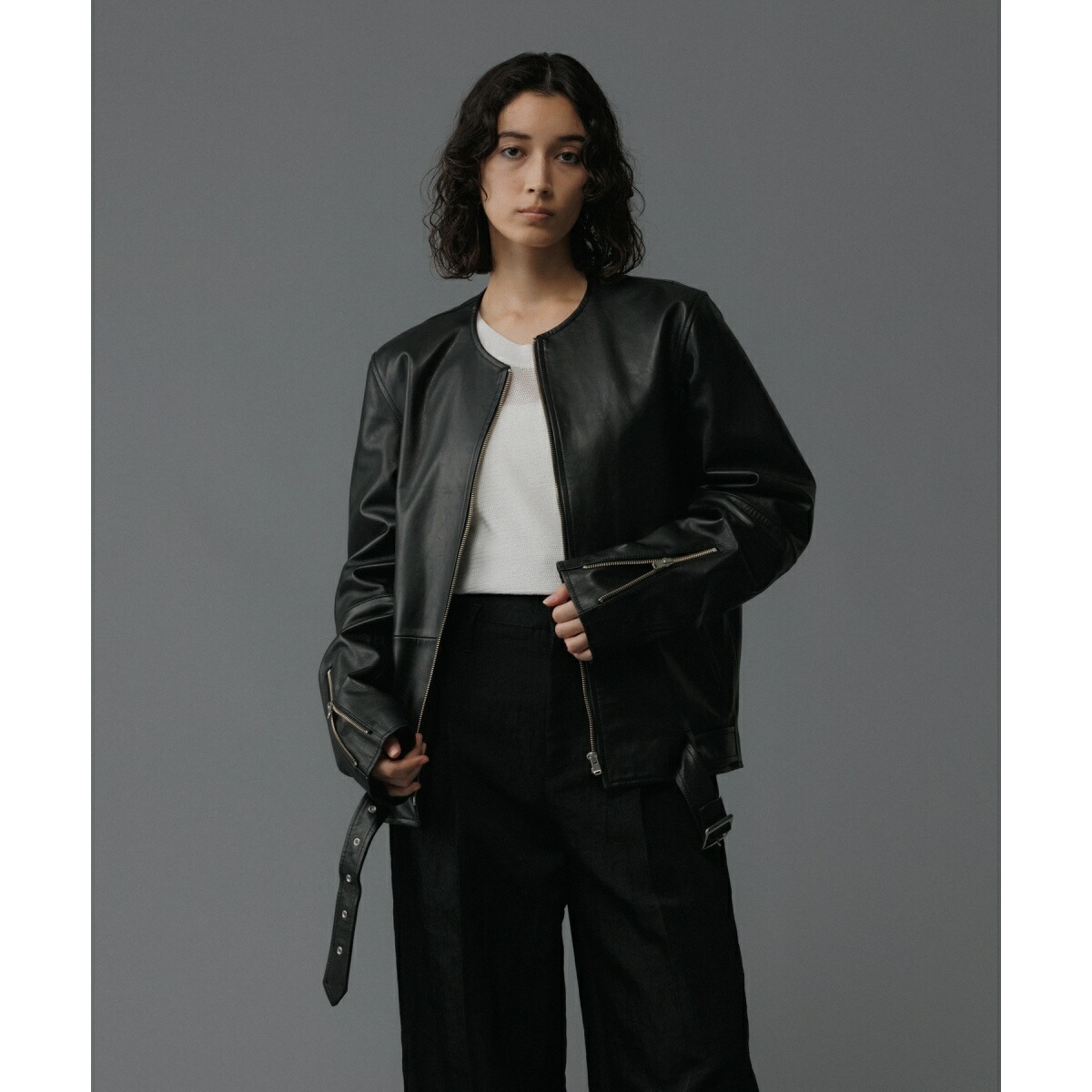 楽天市場】シープレザー ノーカラー ライダース ジャケット / UNISEX