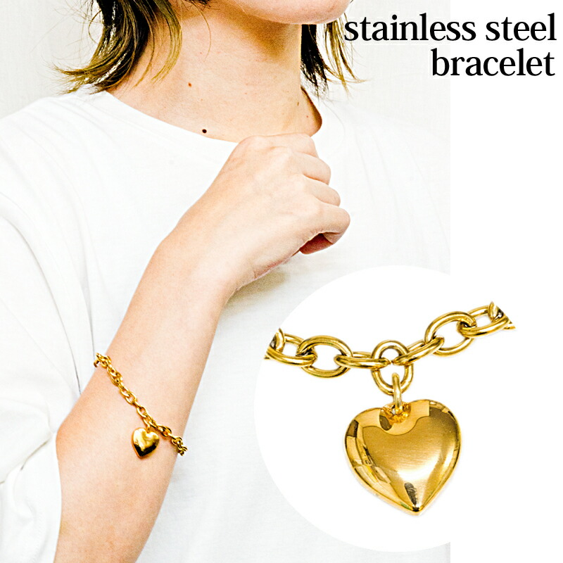 楽天市場】アクセサリー ステンレス ハートブレスレット / ゴールド