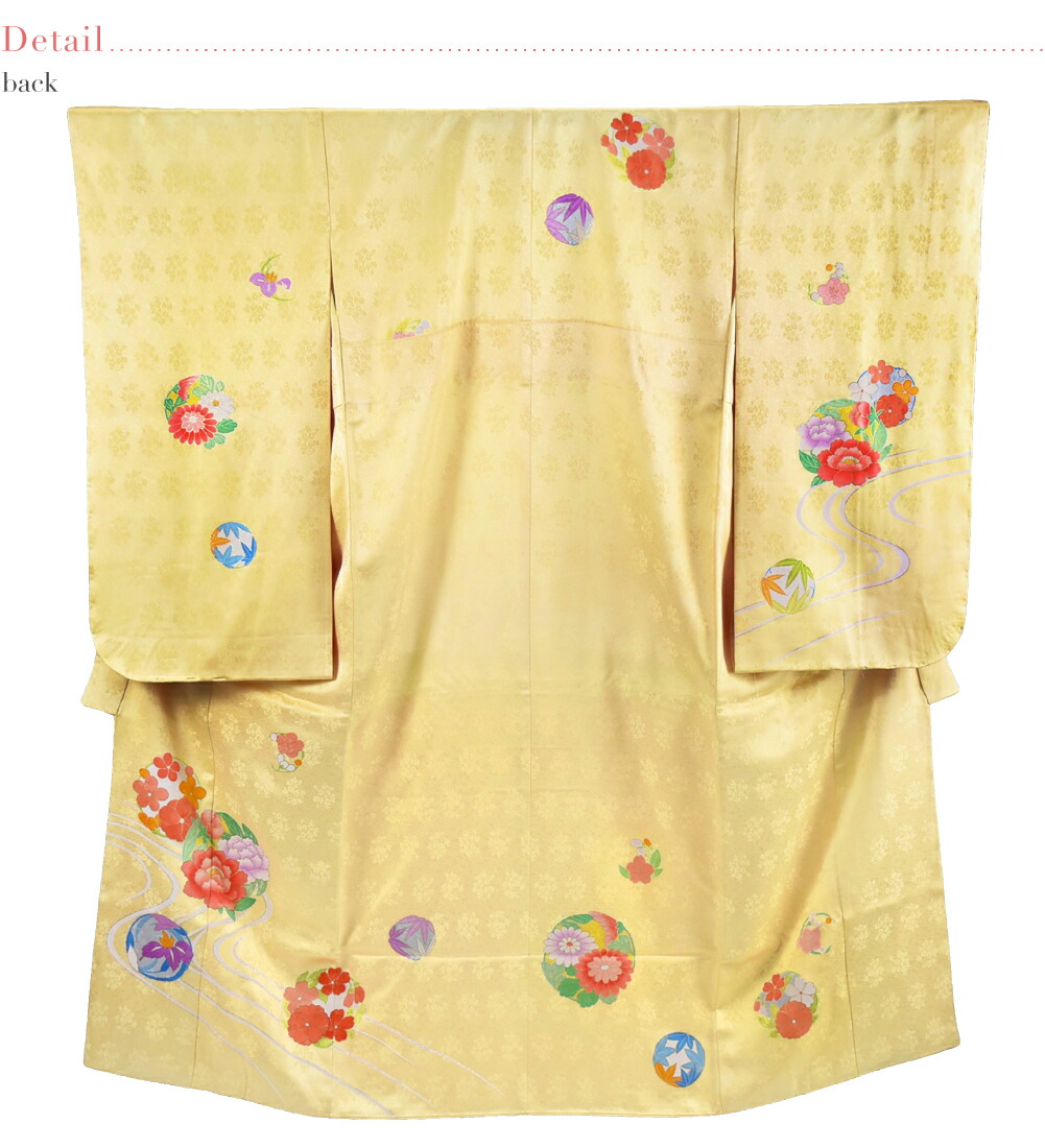 七五三七歳未使用着物‼️薄イエロー系⭐︎桜舞い散る金彩煌びやか