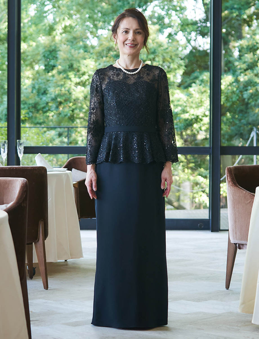 結婚式 母親ドレス ブラック・マザーズドレス ペプラムデザイン MD0511