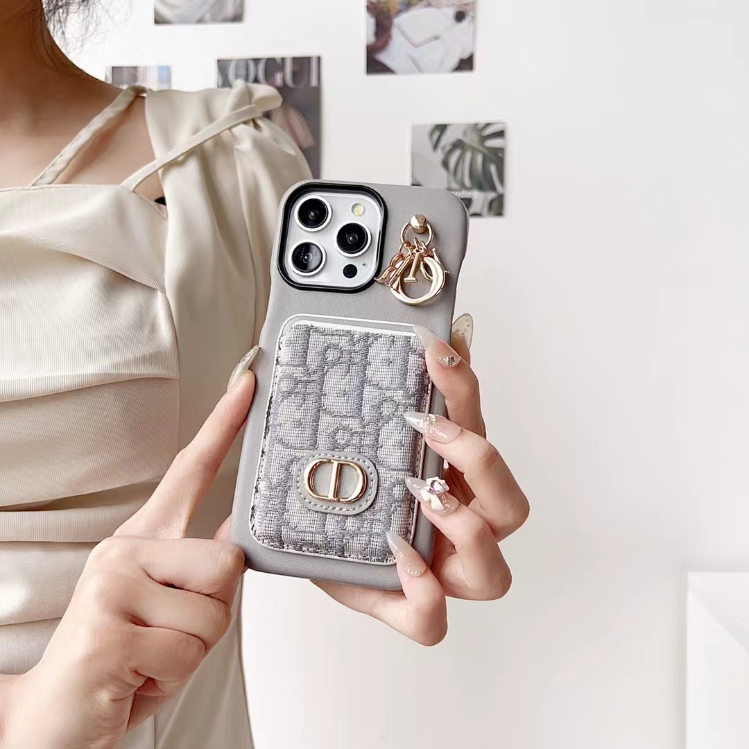 Christian Dior iPhone Case Card Slot for 12 13 14 15 Pro Max Plus