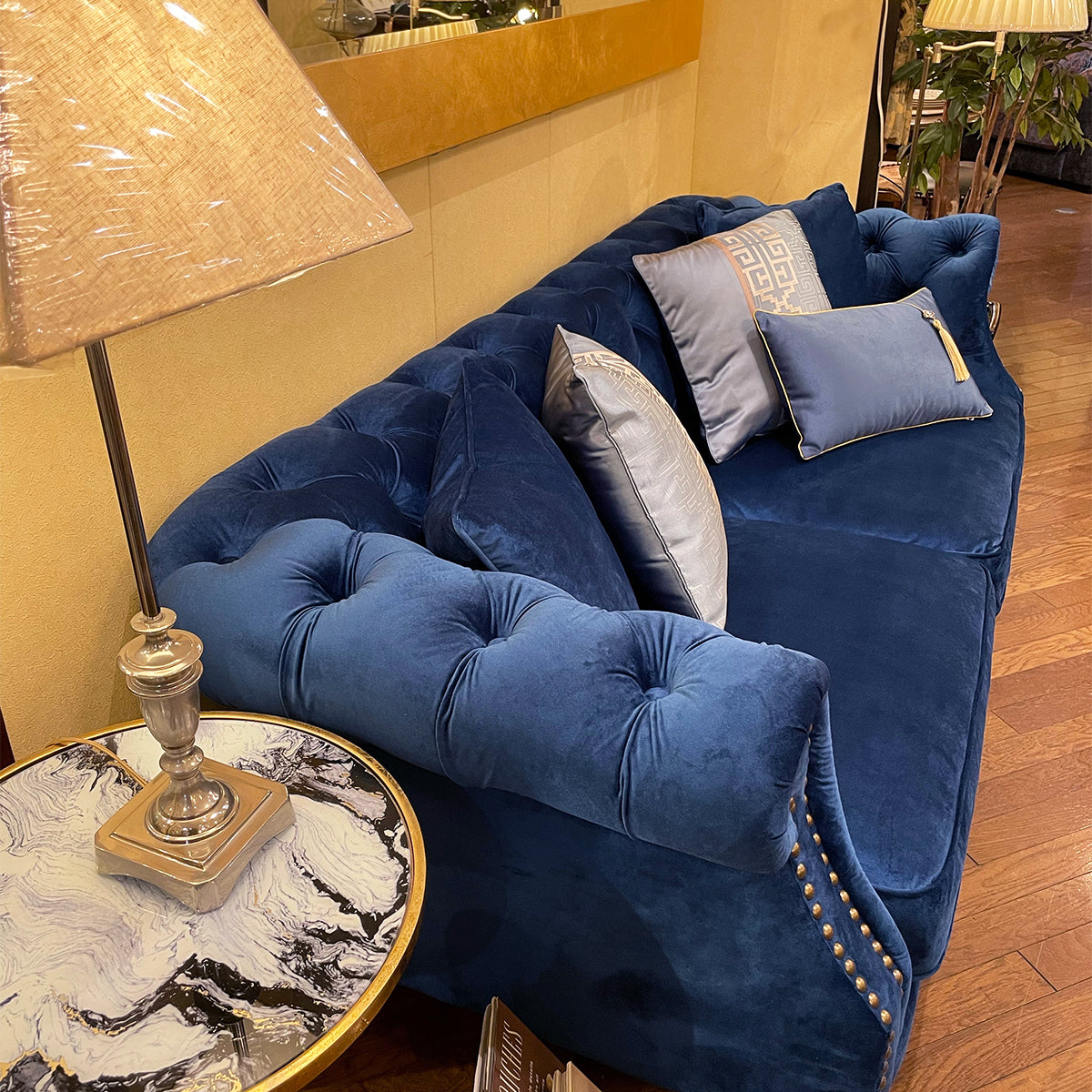 3人掛けソファ チェスターフィールド/大人カッコいいクラシックブルー