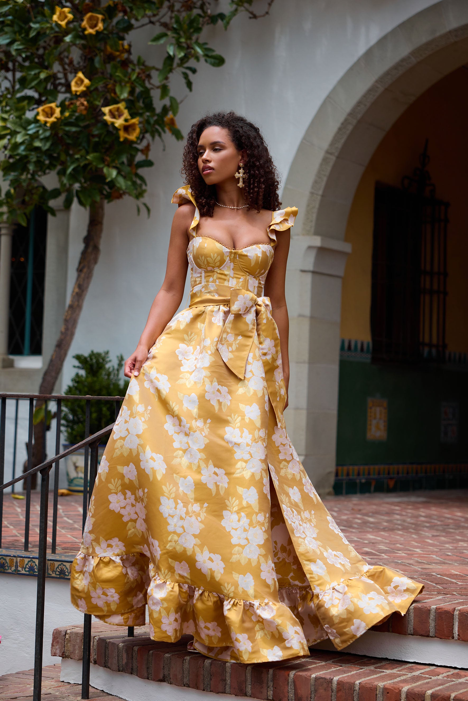 The Veronica Dress in Gold Baroque Floral – V. Chapman