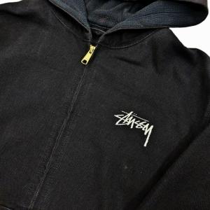 ダック地 ロゴ パーカー ジャケット フーディ 裏地サーマル ブラック M