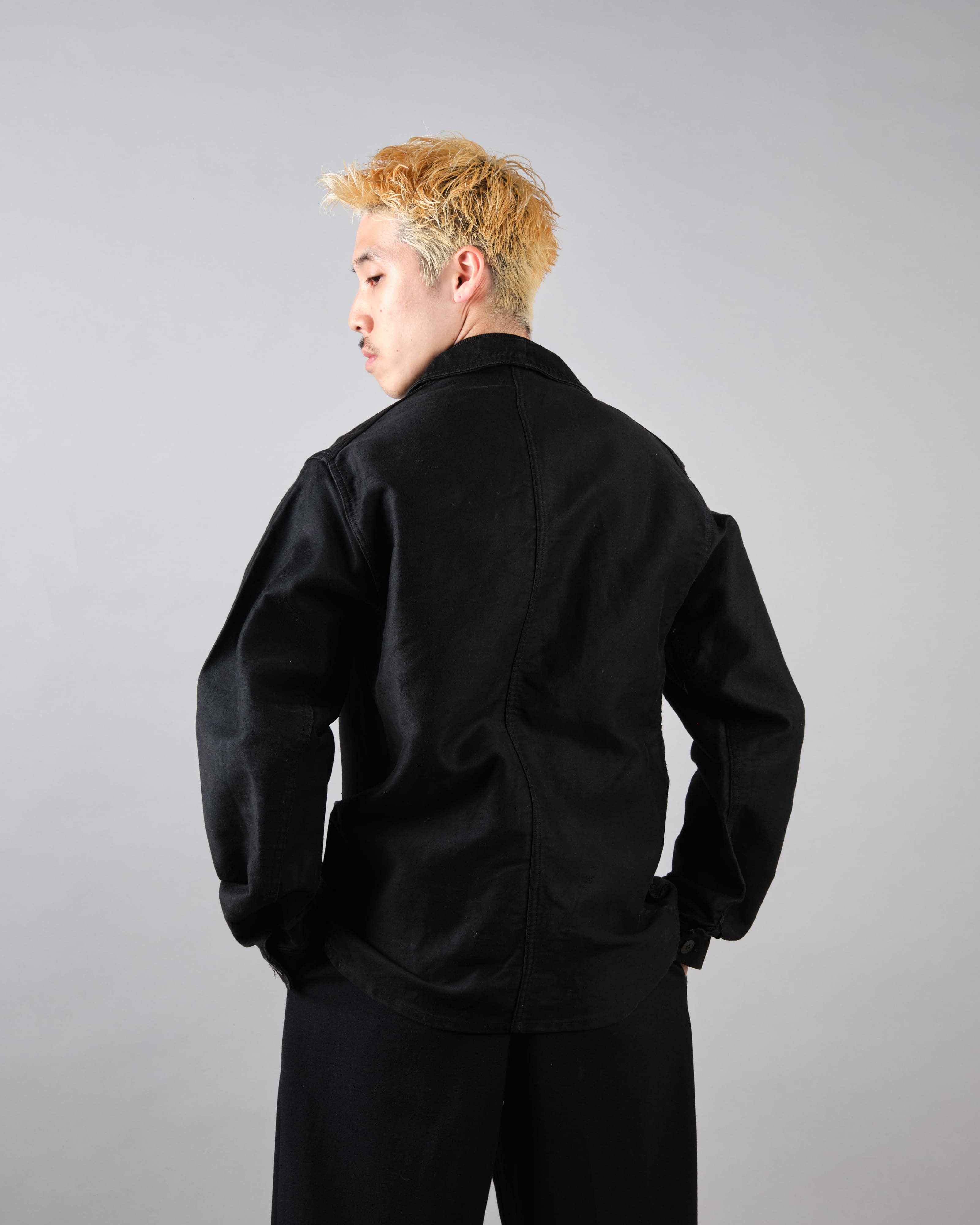 40's】French Vintage Black Moleskin Work Jacket 
