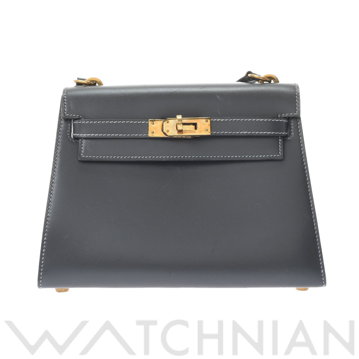 ミニケリー グラファイト/ゴールド金具 ボックスカーフ HERMES