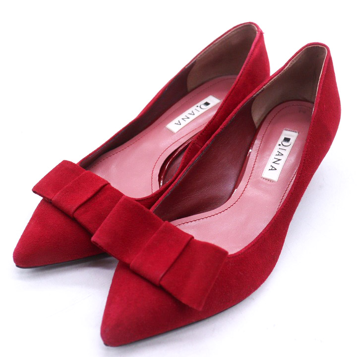 ダイアナ パンプス スエード ポインテッドトゥ リボン シューズ 日本製