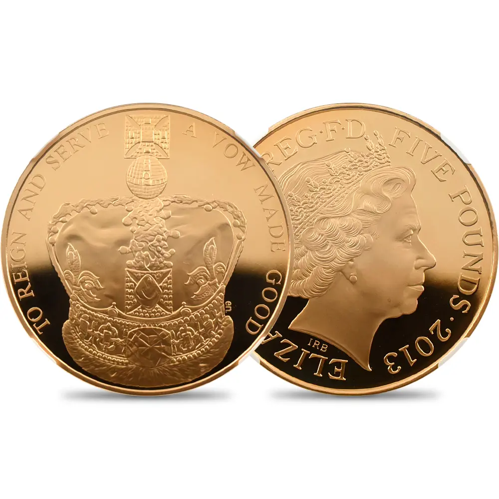 2013 エリザベス2世 戴冠60周年記念 5ポンド金貨 NGC PF70UC 箱付き