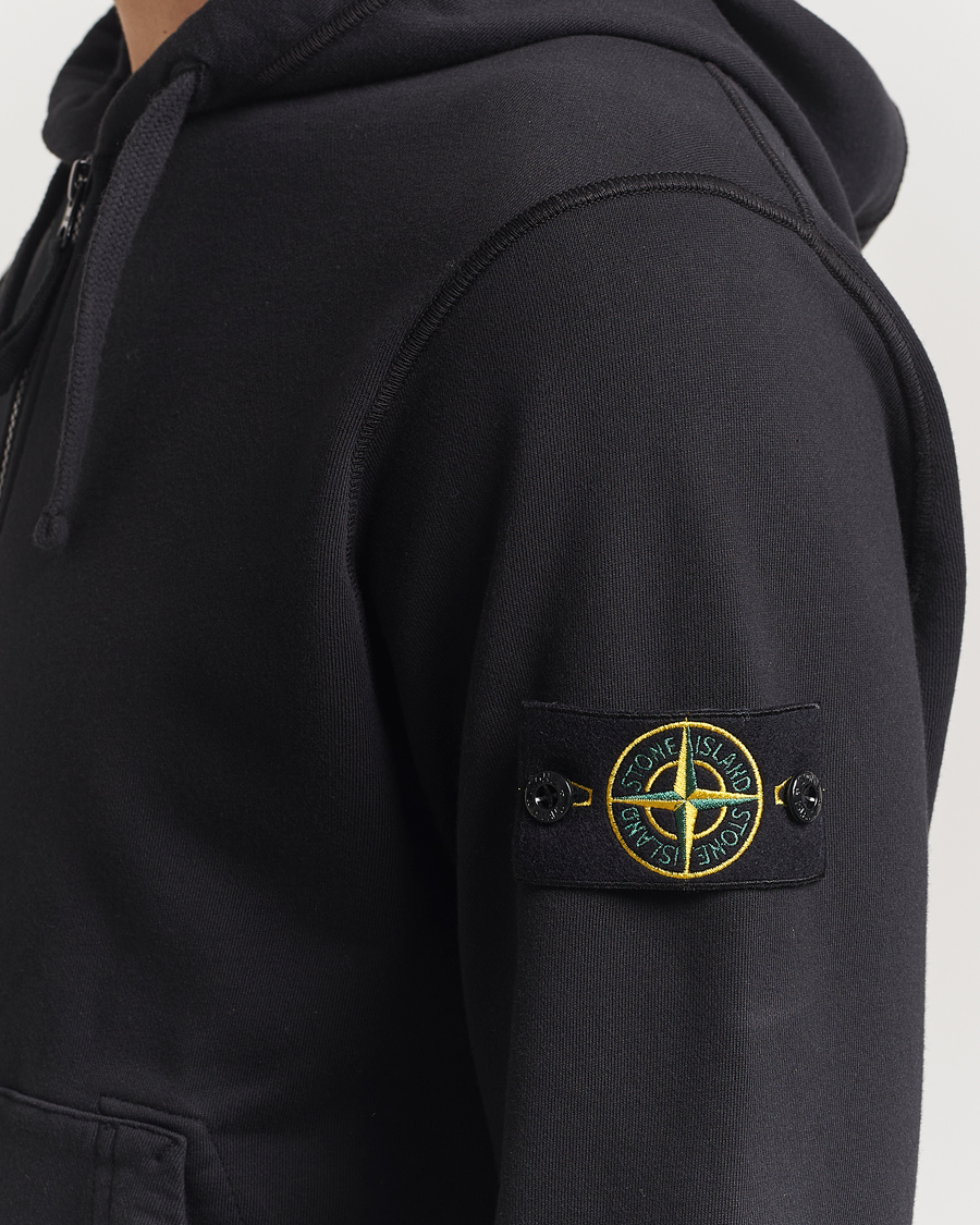 Stone Island Garment Dyed Fleece Full Zip Hood Black at CareOfCarl.com