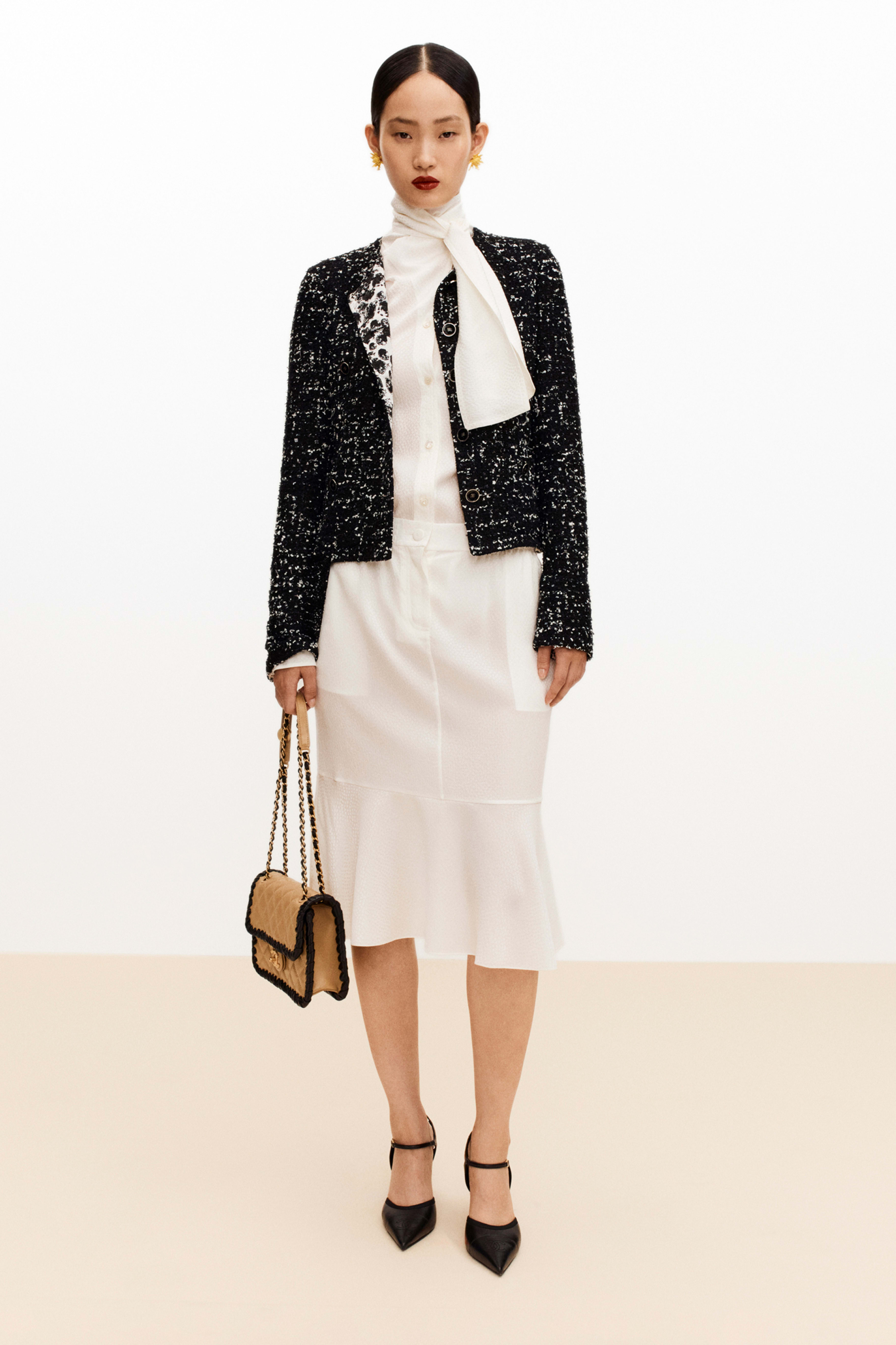 ミディ スカート - シルク ジャカード、ホワイト — ファッション