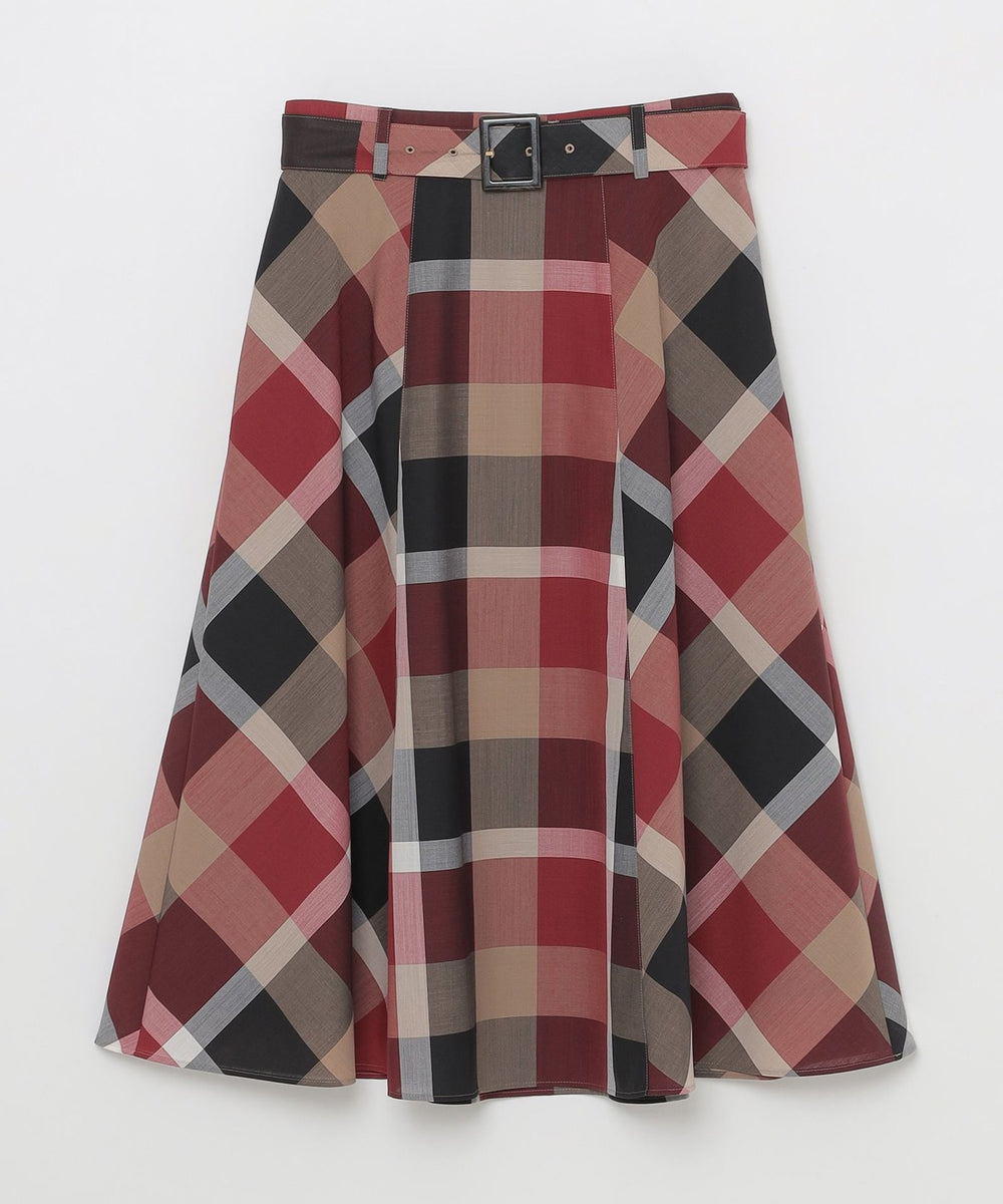 クレストブリッジチェックウールポリエステルフレアスカート（スカート