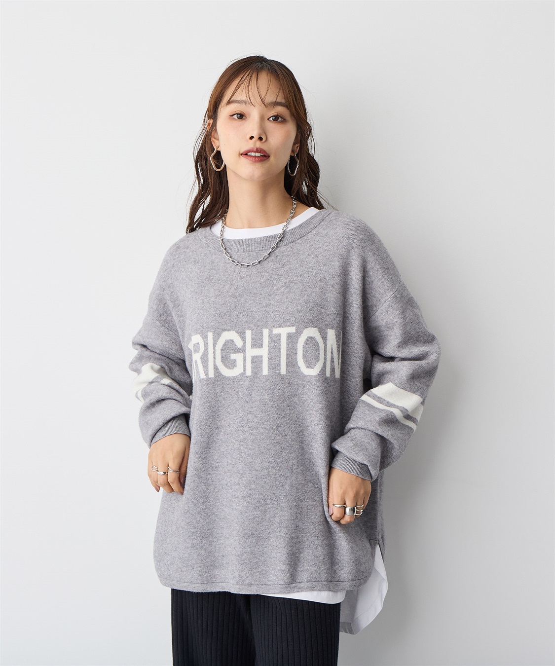 anyfee/プラスサイズ】ジャガードロゴニットプルオーバー Life Style