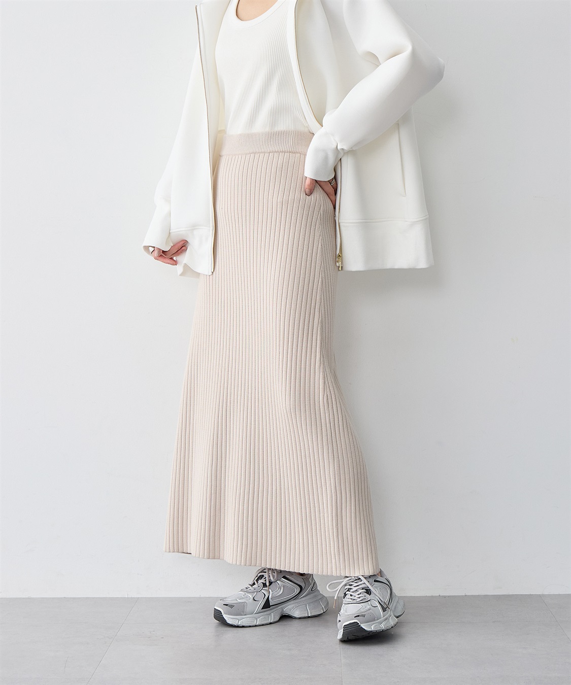 anyfee/プラスサイズ】ウォームタッチリブニットタイトスカート《低