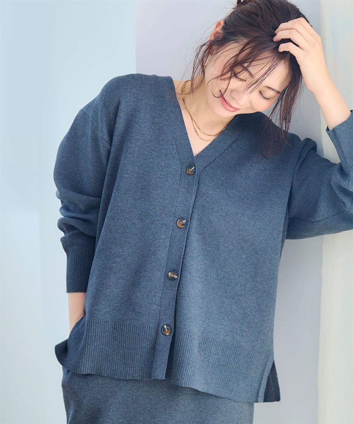 洗える》ダブルジャガードマシュマロニットカーディガン○セットアップ