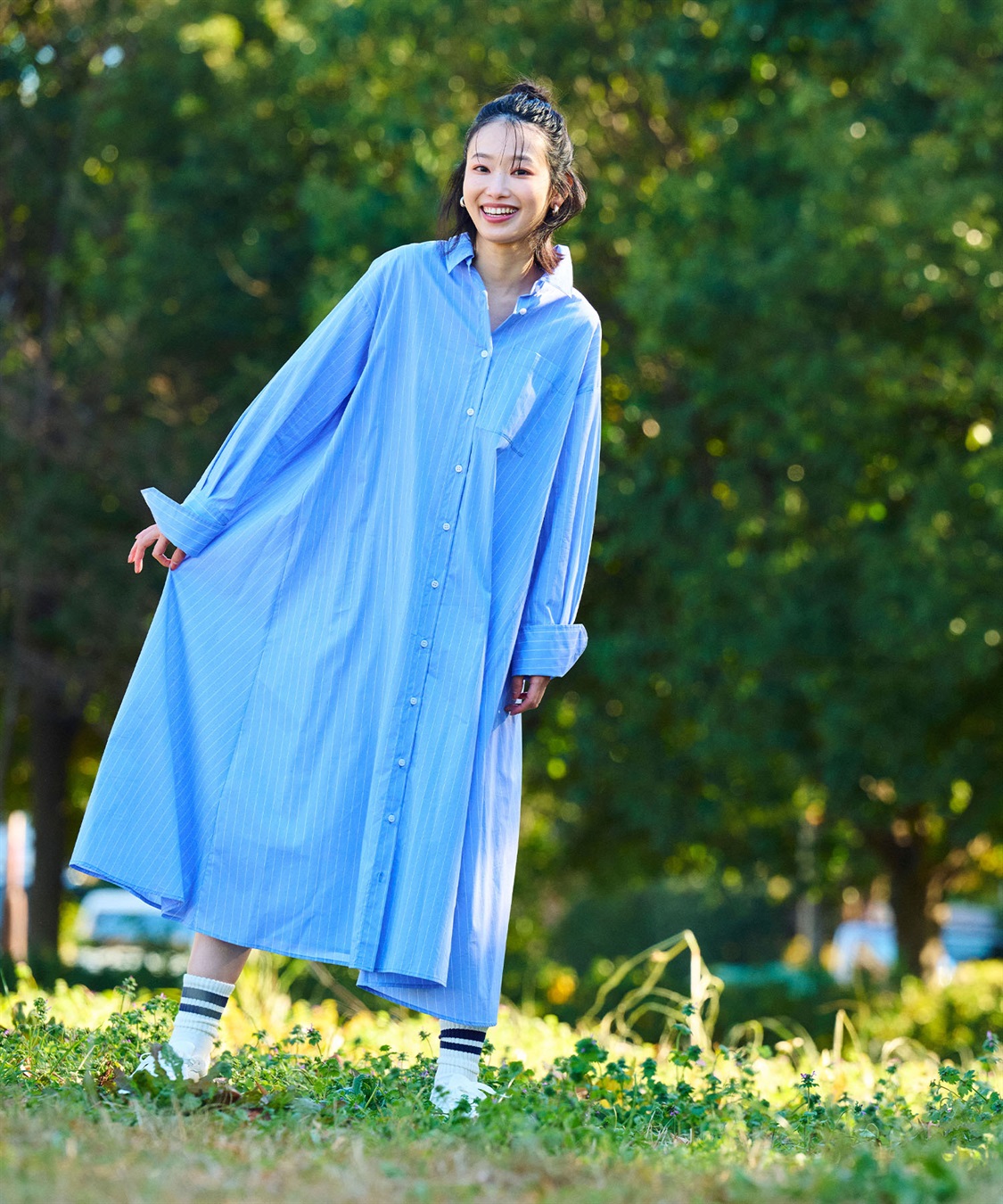 シワになりにくい》サマ美え ボリュームシャツワンピース CROSS