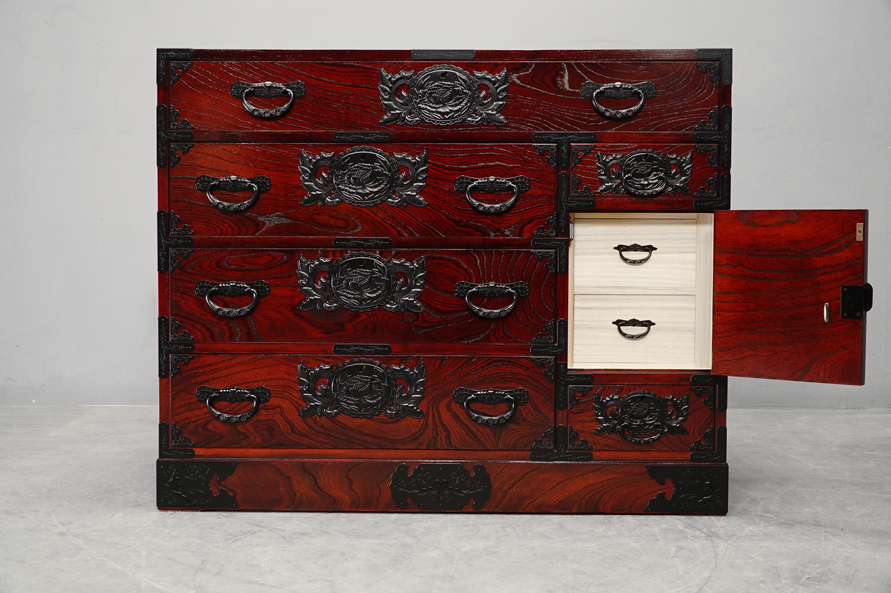 仙台箪笥 高価買取-アドア東京-港区 欅産業 拭き漆塗り 4段整理箪笥 用