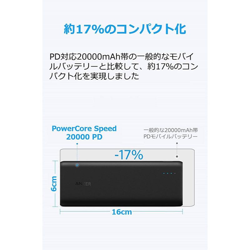 Anker PowerCore Speed 20000 PD（USB-C急速充電器付属モデル