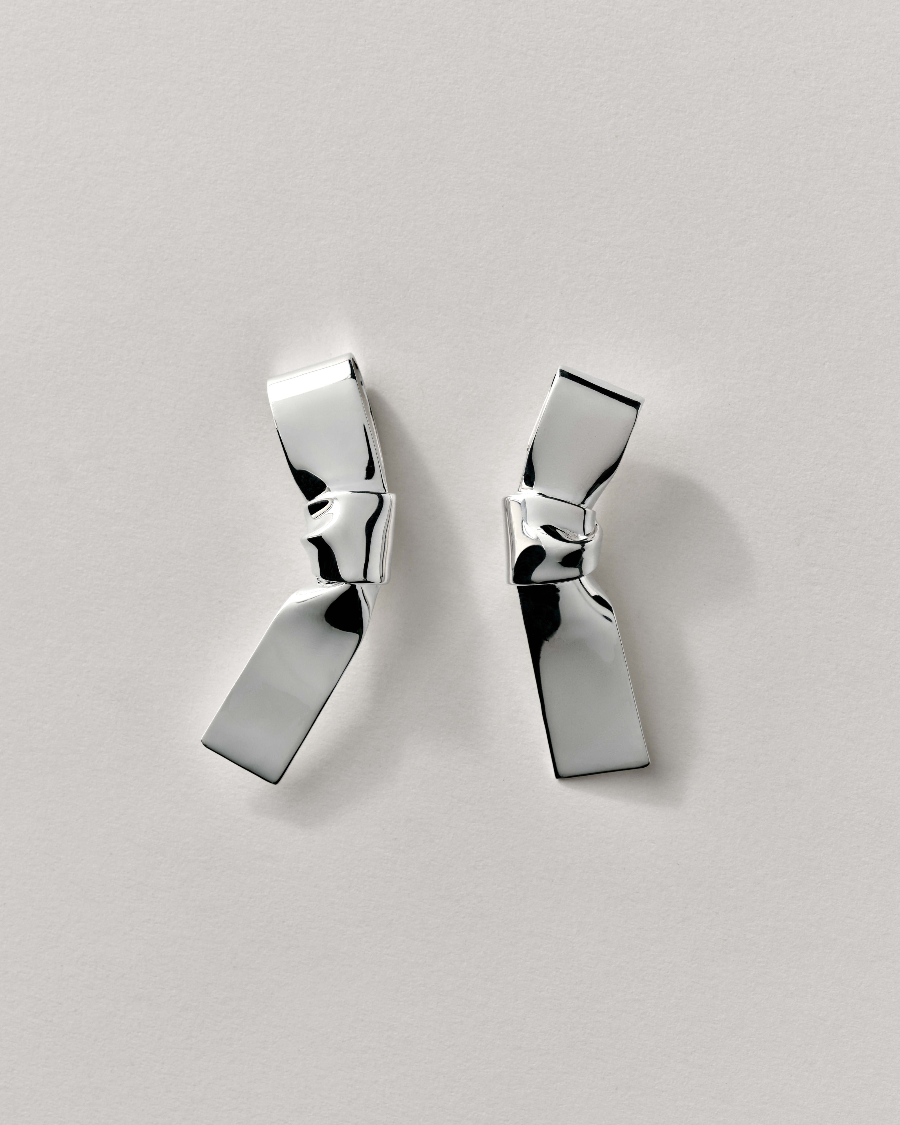 Large Cravat Earrings - Modern Silver Statement | Annika Inez