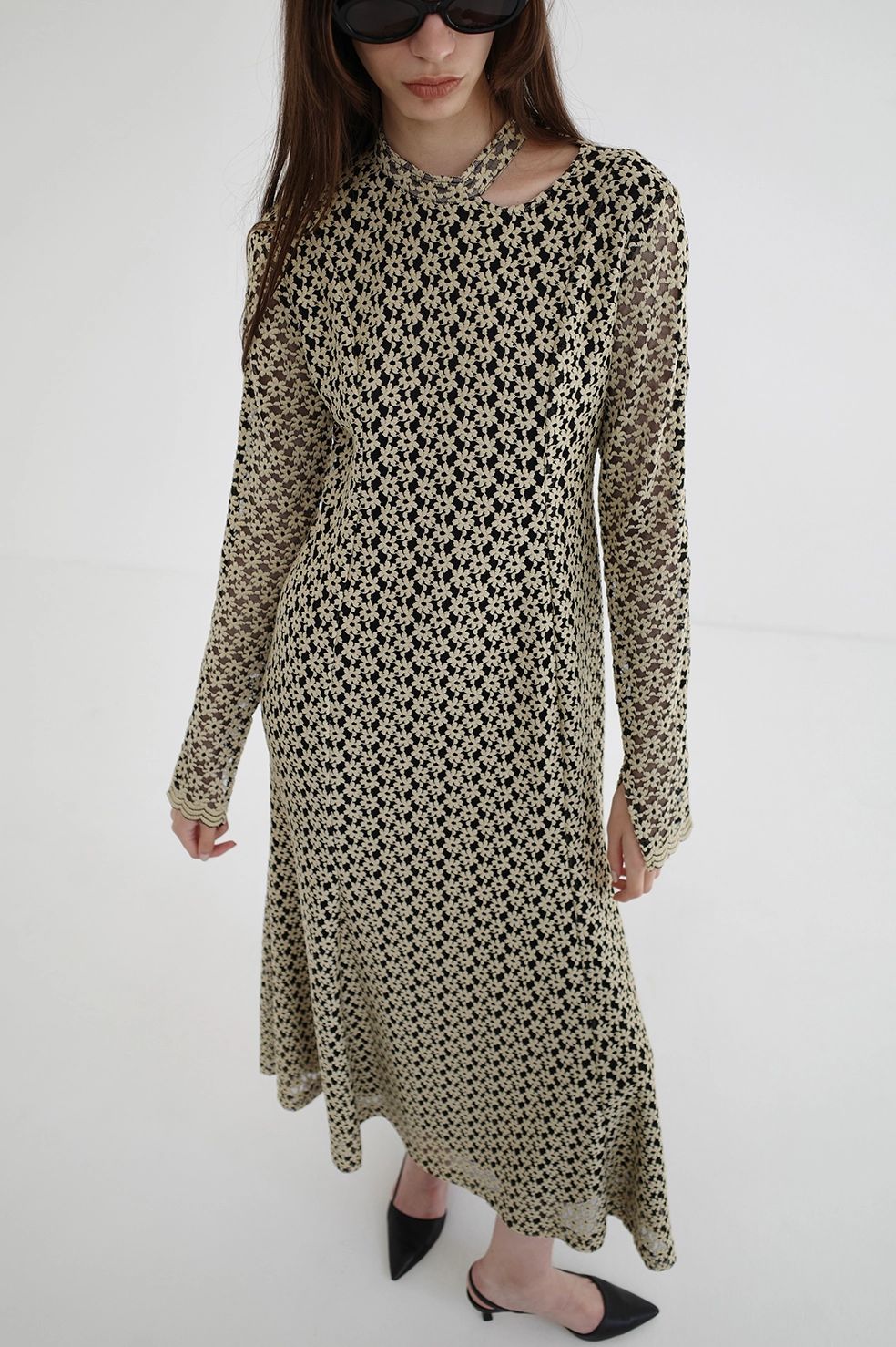 CLANE - フラワーレースワンピース - 3D FLOWER LACE SLASH NECK