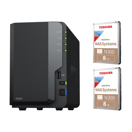 Synology DiskStation DS223 2-Bay NAS Enclosure with 2x N300 8TB