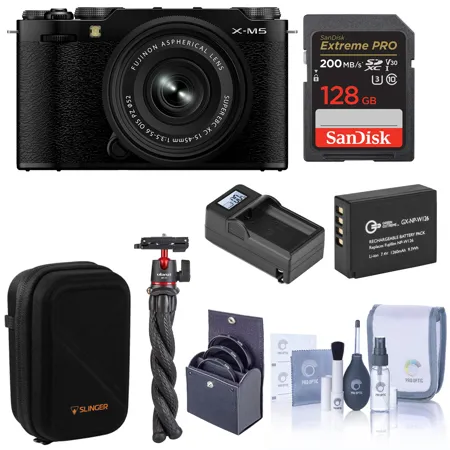 Fujifilm X-M5 Camera with XC 15-45mm f/3.5-5.6 Lens, Black, with